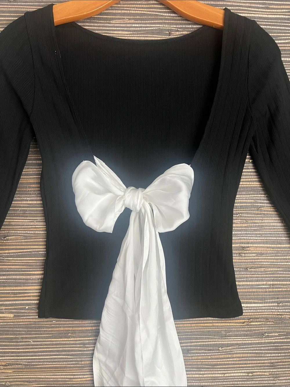 Free People “Say Don’t Go” Tee Black with White Bow Detail XS